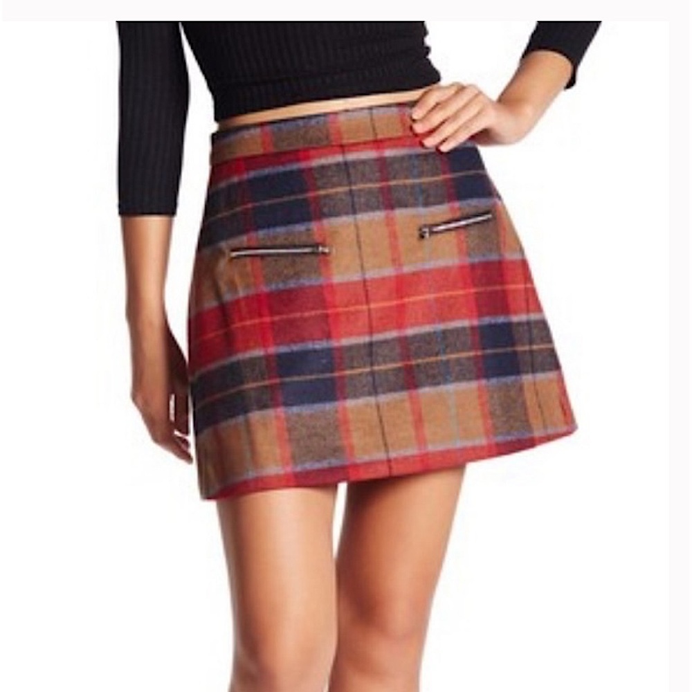 Harlow & Graham plaid wool mini skirt
